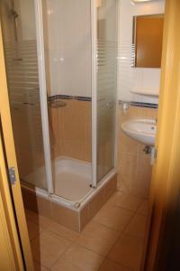 布鲁塞尔腓特烈斯贝酒店的带淋浴和盥洗盆的浴室