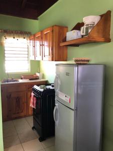 尼格瑞尔Seascape Apartments的厨房配有冰箱和炉灶。