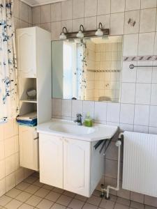 伊肖伊B&B Ishoej Private bath的浴室设有白色水槽和镜子