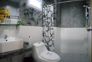 涛岛阁道岛绿茵度假酒店的浴室配有卫生间、盥洗盆和淋浴。