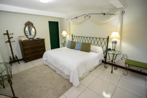 伊泰帕瓦Bomtempo II Chales by Castelo Itaipava的卧室配有白色的床和镜子