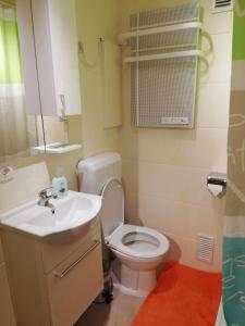 哈卡尼Orchidea apartman的浴室配有白色卫生间和盥洗盆。