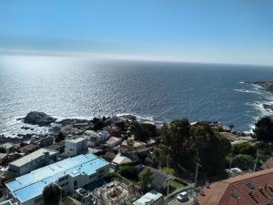 维纳德马Departamento Reñaca maravillosa vista al mar的城市和海洋的空中景观