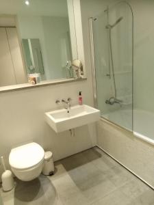 普里茅斯Royal William Yard Apartment的浴室配有卫生间、盥洗盆和淋浴。