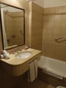 布宜诺斯艾利斯Duomi Hotel Buenos Aires的一间带水槽、浴缸和镜子的浴室