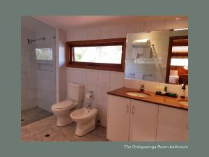 麦克拉伦谷Chapel Hill Winery Guest House的一间带卫生间、水槽和镜子的浴室