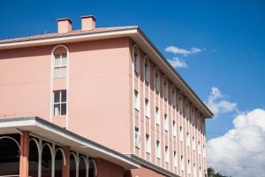 圣卡洛斯The Hill Hotéis Executive的粉红色的建筑,有天空的背景
