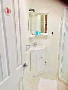 珀斯Gorgeous studio 2 minutes from the heart of Subiaco的白色的浴室设有水槽和镜子