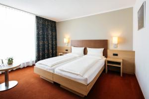 布雷根茨Hotel Gasthof Lamm的一间设有大床和窗户的酒店客房