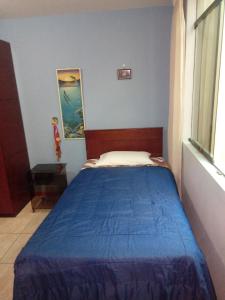 伊洛Apartamento Sotillo的蓝色卧室,配有一张带蓝色毯子的床