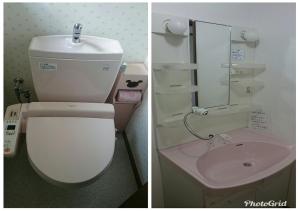 ŌbikiGuestHouse StrawberryFarm Shirasaki-Ⅱ / Vacation STAY19358的浴室的两张照片,配有卫生间和水槽