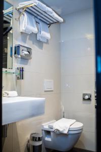 阿姆斯特丹阿姆斯特丹皇家酒店的一间带卫生间、水槽和镜子的浴室