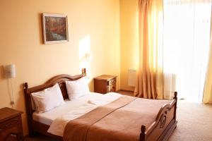 穆卡切沃奇瓦纳戈拉酒店的一间卧室设有一张床和一个大窗户