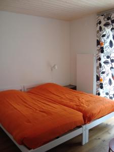 SavièseLes Mouresses的一间卧室配有一张带橙色毯子的床