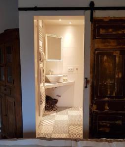 欣德洛彭Atelier B&B 'Sinnestriel'的一间带水槽和镜子的浴室