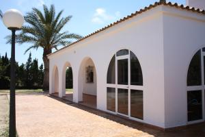 扎霍拉Villa Ana的一座白色的建筑,背后是棕榈树