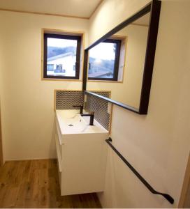 野沢Harvest House Nozawa的一间带水槽和镜子的浴室
