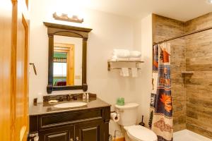 普莱西德湖Cobble Mountain Lodge的浴室配有卫生间、盥洗盆和淋浴。