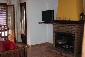 卡皮雷拉Apartamentos Rurales Rosendo: La Madre Selva的客厅设有壁炉,楼上配有电视