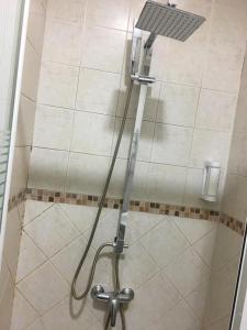 梅利利亚梅利利亚国家酒店的浴室内配有淋浴和头顶淋浴