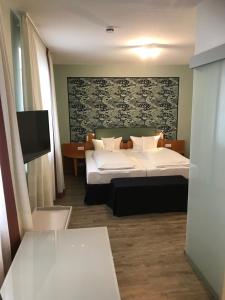 巴特温茨海姆祖姆斯托申弗莱尔酒店的一间带大床和电视的卧室