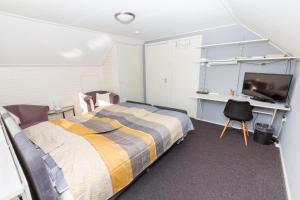 奥尔登扎尔Bed & Breakfast Kroese的一间卧室配有一张床、一张书桌和一台电视。