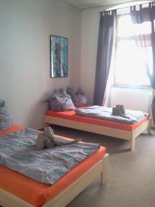 柏林约诺维茨桥公寓的带窗户的客房内设有两张单人床。