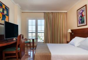阿雷西费迪亚马酒店的酒店客房配有一张床和一张书桌及一台电视