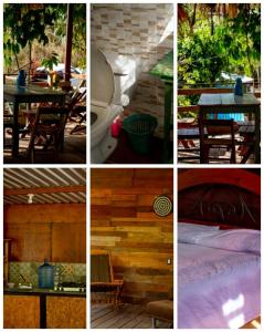 瓦哈卡市La casa del nenufar的四张照片的拼合物,一张桌子和一张床