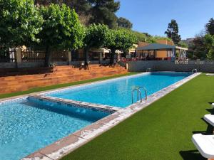 卡内·德·玛尔Camping Victoria的一个带绿色草坪的大型蓝色游泳池