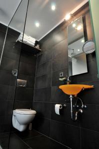 维安登阿尔维嫩酒店的一间带卫生间、水槽和镜子的浴室