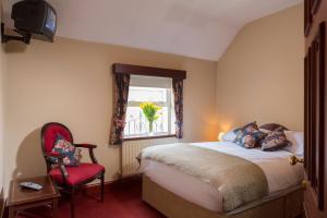都柏林奥多诺霍德酒店的一间卧室配有一张床、一张红色椅子和一个窗户