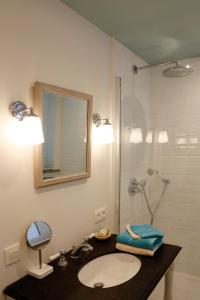 克诺克－海斯特ZEN op Vakantie - Zen aan Zee Duinbergen的浴室配有盥洗盆和带镜子的淋浴
