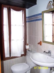 拉斯梅德拉斯Las Medulas Los Telares的一间带卫生间、水槽和镜子的浴室