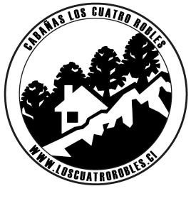 拉斯特朗卡斯Cabañas Los Cuatro Robles的黑白的标志,有房子和树木