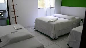 圣路易斯Pousada Maramazon的一间卧室设有两张床和绿色的墙壁