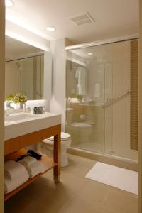 彭萨科拉彭萨科拉机场凯悦嘉轩酒店的带淋浴、盥洗盆和卫生间的浴室