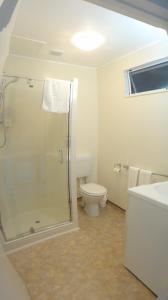 凯里凯里伍德兰兹汽车旅馆的带淋浴和卫生间的浴室