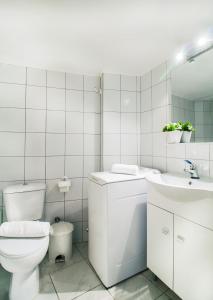 雅典Stylish apartment next to Thiseio and Keramikos的白色的浴室设有卫生间和水槽。