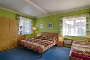 小斯卡拉佩西恩内索酒店的一间卧室设有两张床,拥有绿色的墙壁