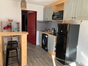 伊索拉2000Appartement de vacances à Isola 2000的厨房配有黑色冰箱和台面