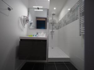 维希Hôtel Le Biarritz - Vichy的白色的浴室设有水槽和淋浴。