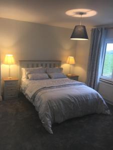 杜林St. Catherines的一间卧室配有一张带两盏灯的床和一扇窗户。