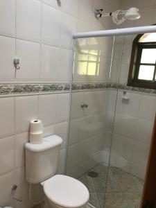 伊塔佩瓦Pousada Vison的一间带卫生间和玻璃淋浴间的浴室