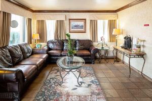 卡森市内华达州议会大厦卡森城罗德威旅馆的客厅配有真皮沙发和玻璃桌