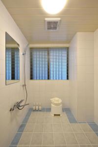 那霸EX Kumoji Apartment的带淋浴和卫生间的浴室。
