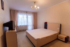 卡缅斯科耶Квартира的一间卧室设有一张床、一台电视和一个窗口。