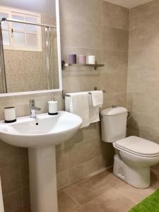 塞埃APARTAMENTO PLAYA DE ESTORDE的一间带水槽、卫生间和镜子的浴室