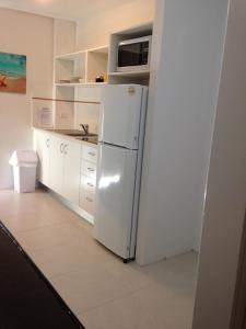 阳光海岸切斯努萨度假汽车旅馆的厨房配有白色冰箱和微波炉