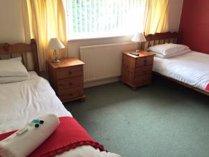 阿宾登红狮住宿加早餐旅馆的一间卧室设有两张床和两个床头柜。